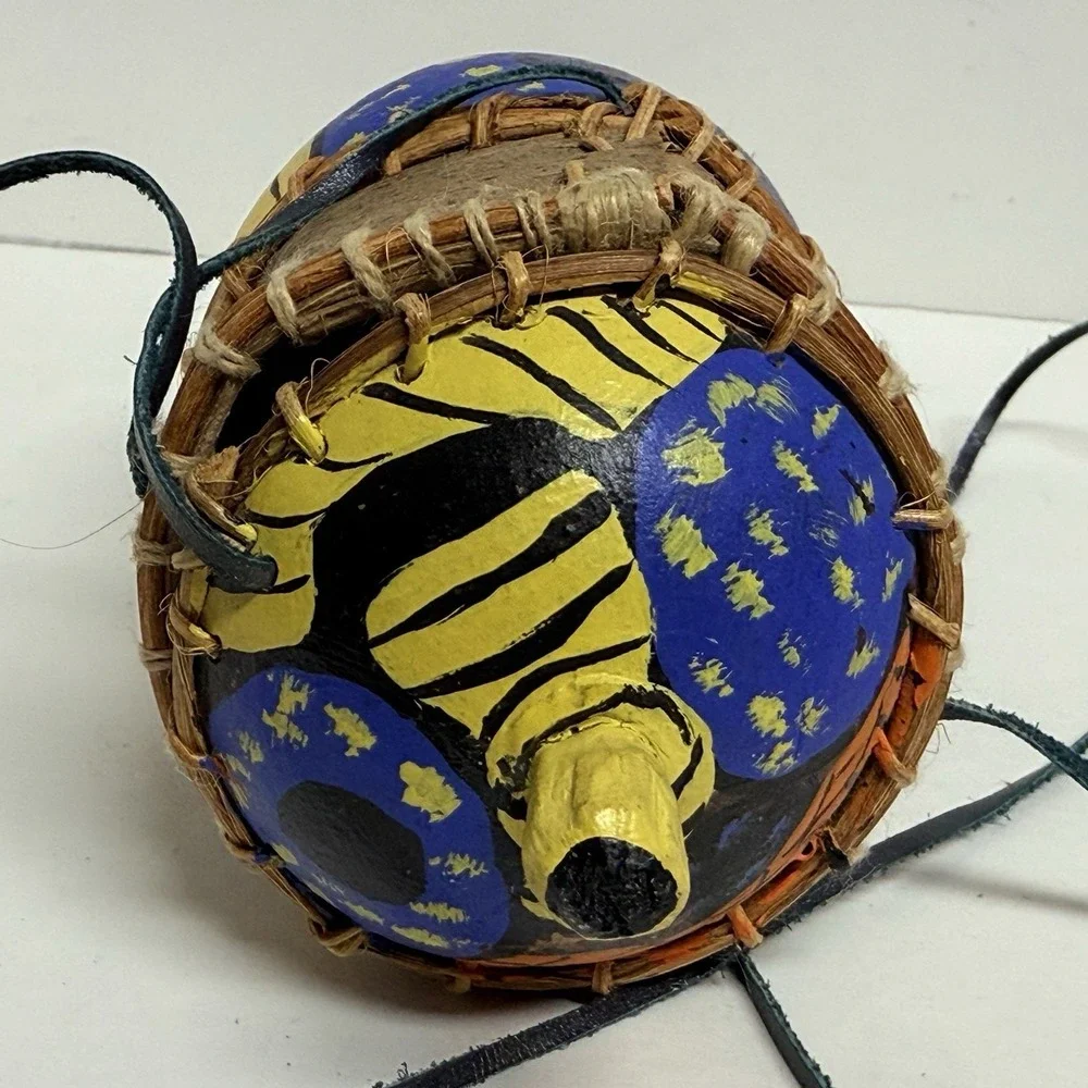 Hand‎ Painted Folk Art Gourd Basket Container Signed CS Southwestern